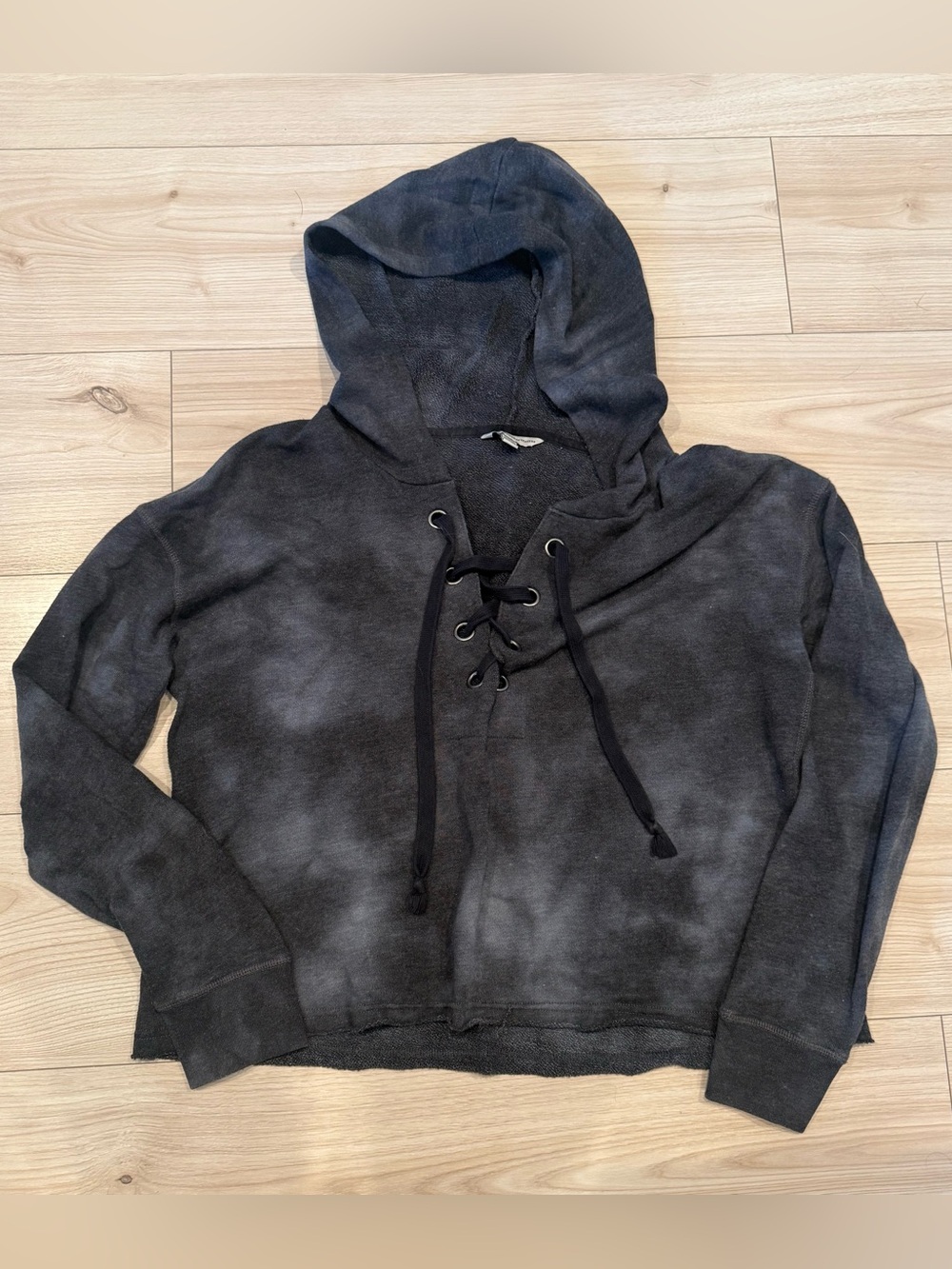 American Eagle Crop Hoodie with Front Tie and Gray/Black TieDye Size Medium